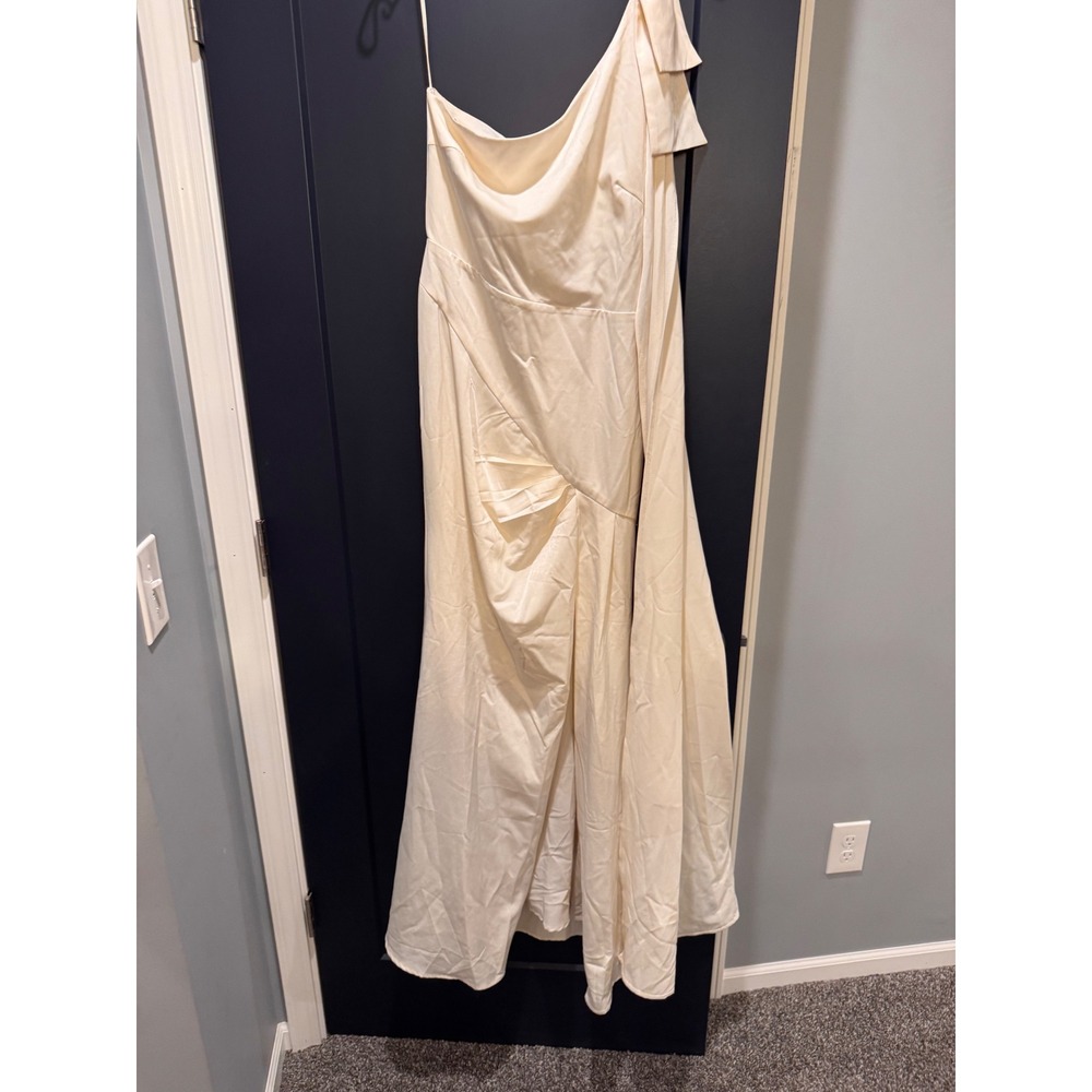 Meshki One Shoulder Satin Maxi Dress Bow Detail Formal Wedding Guest Cream Sz S - Picture 3 of 14